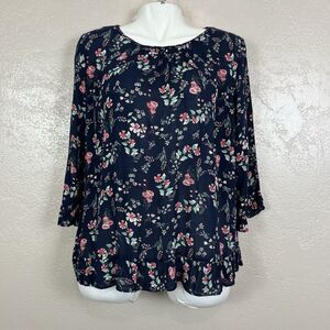 gap shirt women size Medium Multicolor floral 3/4 sleeve casual pullover top